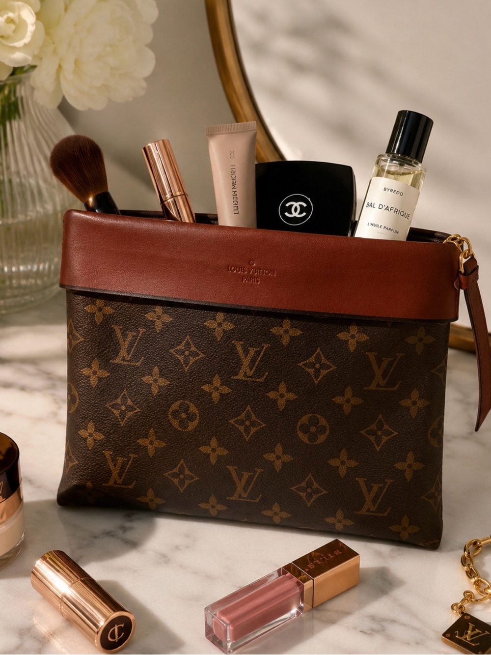 Louis Vuitton Monogram Canvas Toiletry Pouch in Brown & Tan Leather